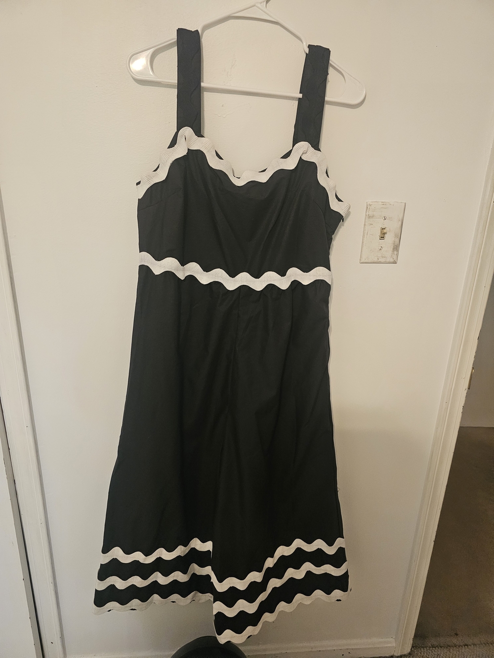 So Me Black Midi Dress with White Scallop Trim